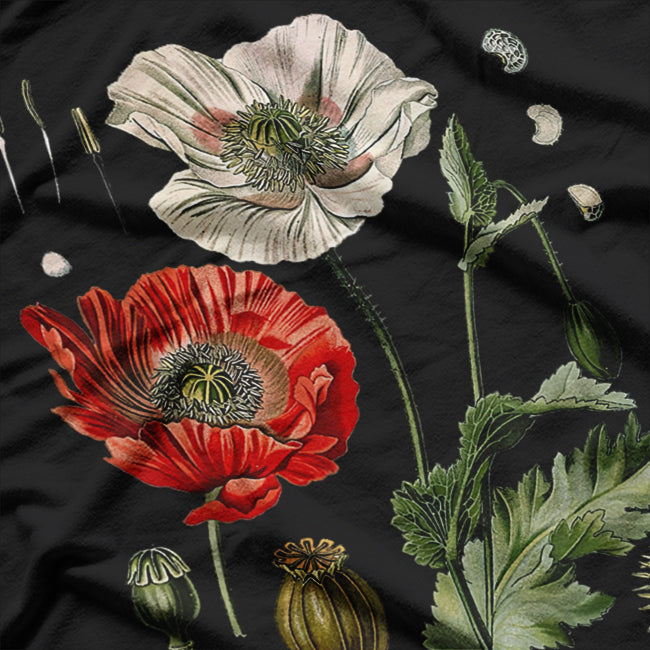 Botanical Poppies - Elegant Red Poppy Design T-Shirt