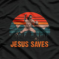 Jesus Saves Baseball Pitcher Retro Funny T-Shirt