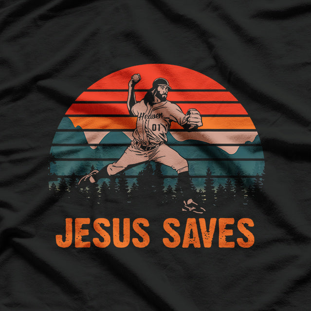Jesus Saves Baseball Pitcher Retro Funny T-Shirt