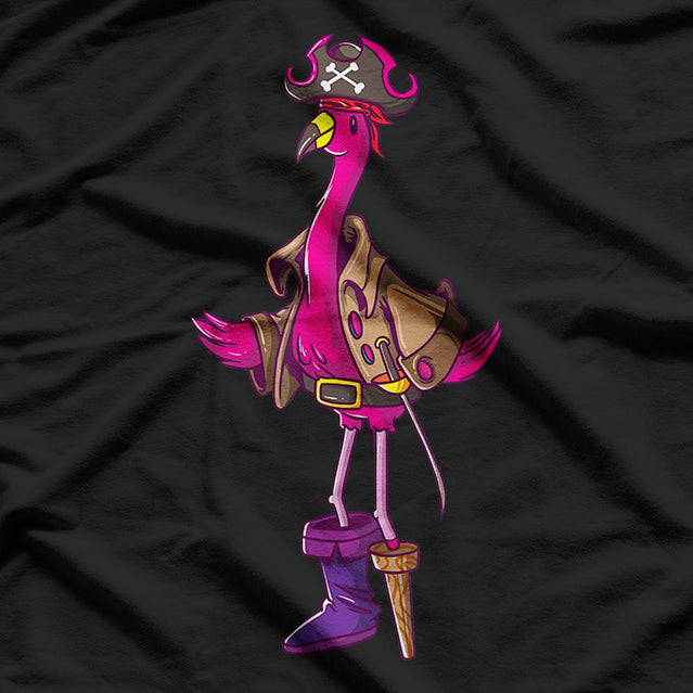 Pirate Pink Flamingo Halloween Funny Party T-Shirt