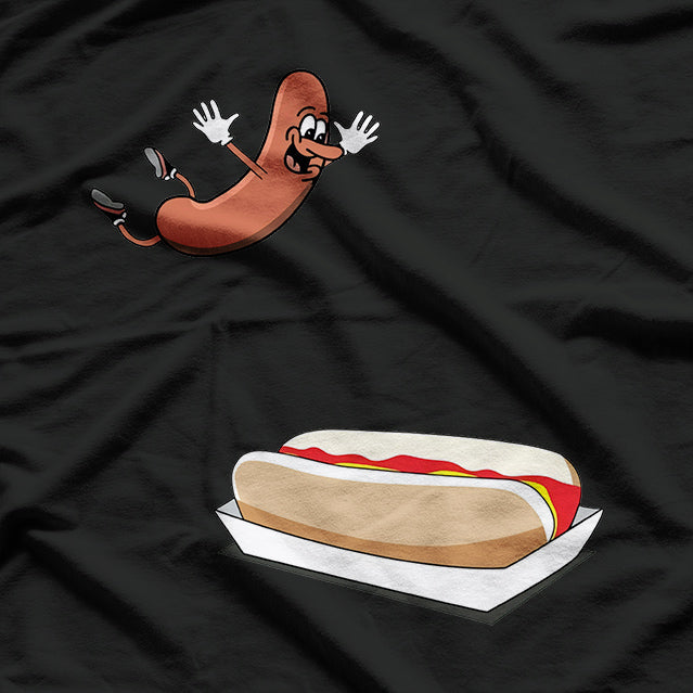Hot Dog Diving into Bun Funny Food Humor T-Shirt
