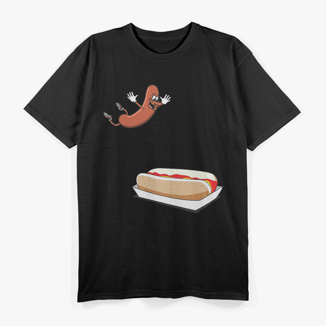Hot Dog Diving into Bun Funny Food Humor T-Shirt