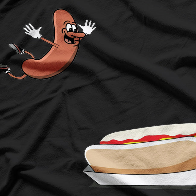Hot Dog Diving into Bun Funny Food Humor T-Shirt