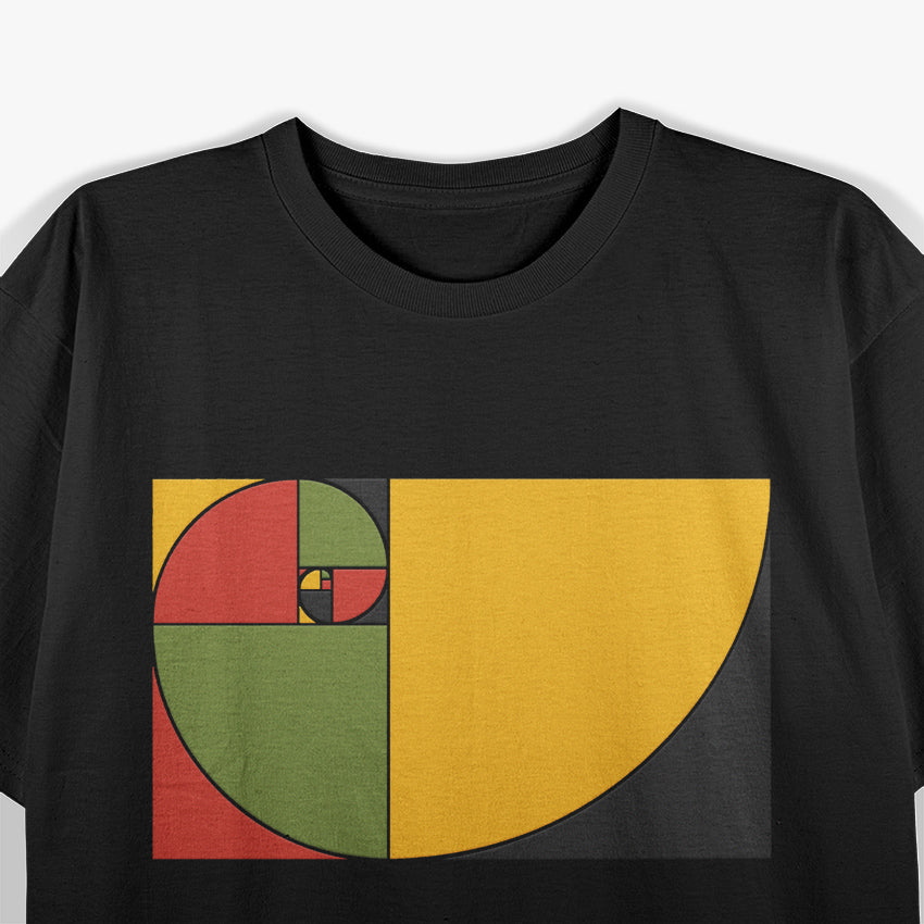 Golden Ratio Fibonacci Spiral in Pan African Colors T-Shirt