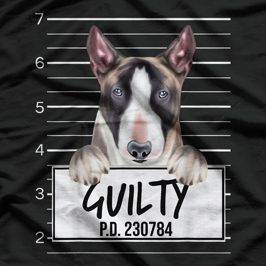 Guilty Dog Mugshot Funny Bull Terrier T-Shirt