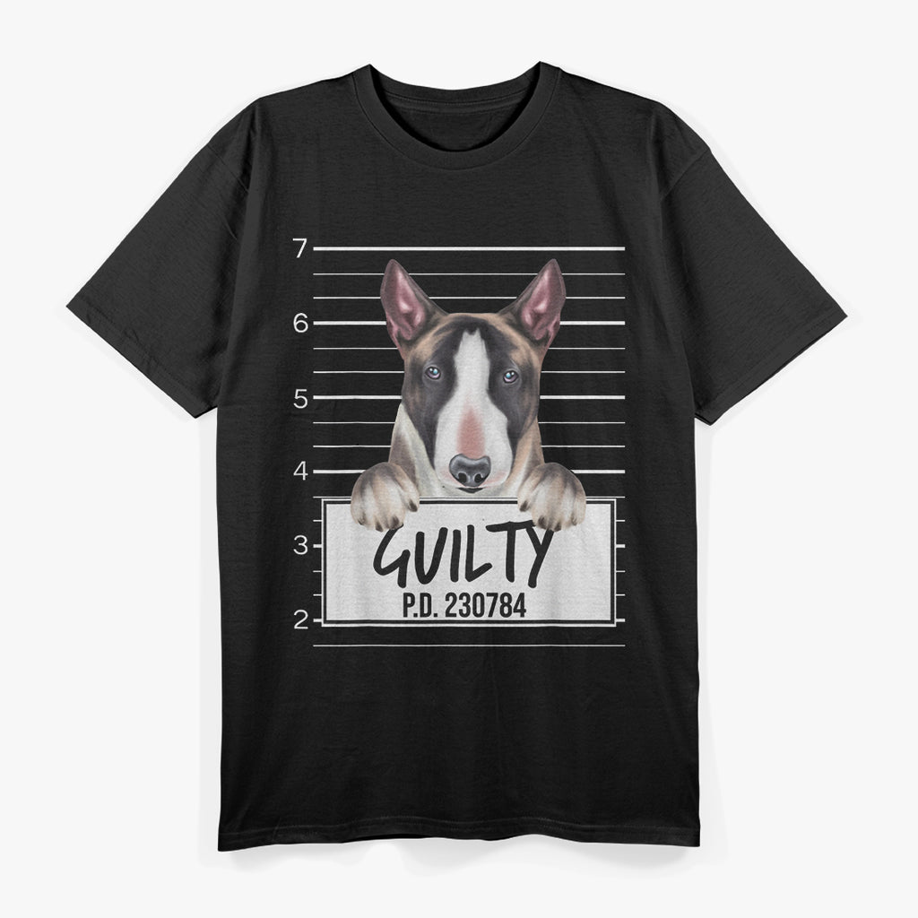 Guilty Dog Mugshot Funny Bull Terrier T-Shirt