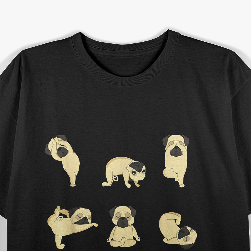 Funny Pug Yoga Positions Cute Dog Meditation Lover T-Shirt