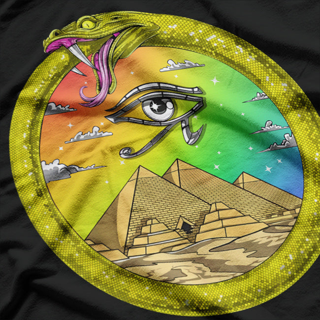 Ouroboros Snake & Egyptian Symbols - Eye of Horus & Pyramids T-Shirt