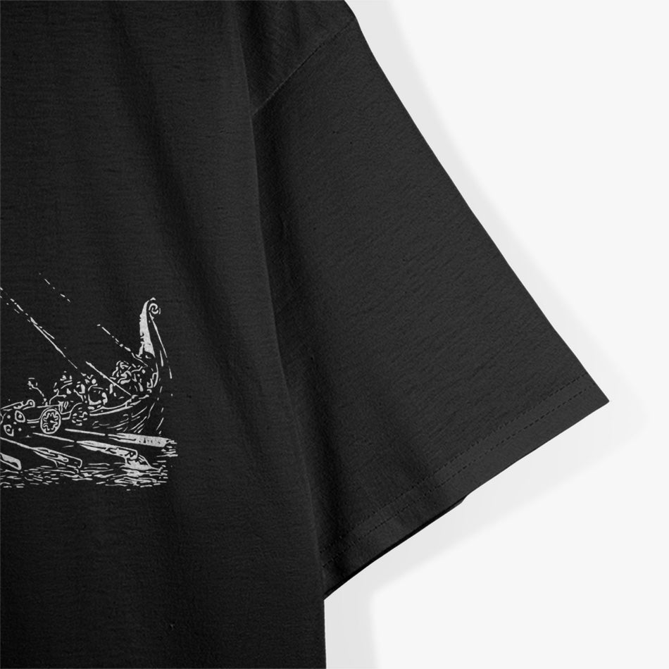 Viking Ship Warriors – Odin Calls, Valhalla Awaits T-Shirt