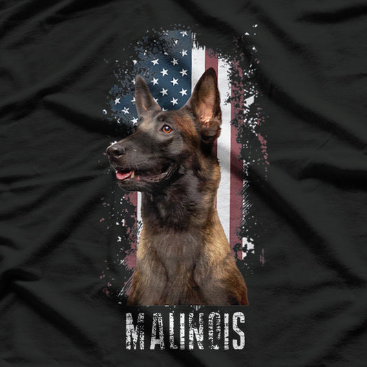 Belgian Malinois with Patriotic American Flag Design T-Shirt