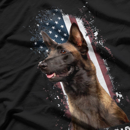 Belgian Malinois with Patriotic American Flag Design T-Shirt