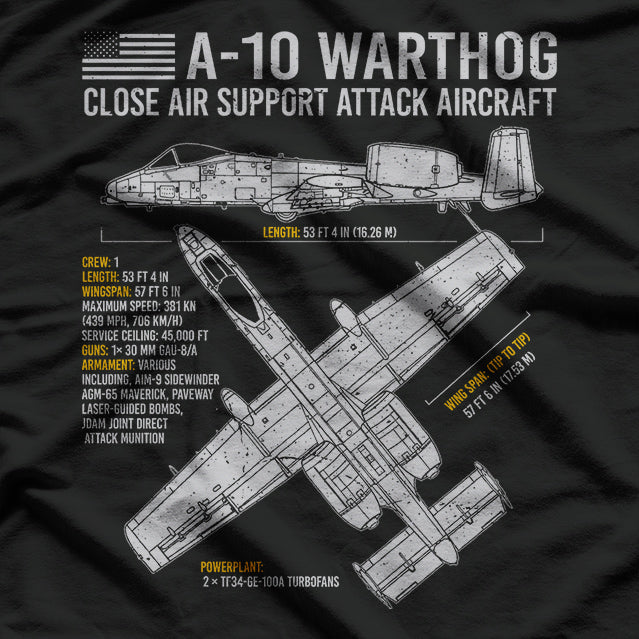 A-10 Warthog Blueprint US Aircraft Plane USAF Airplane T-Shirt