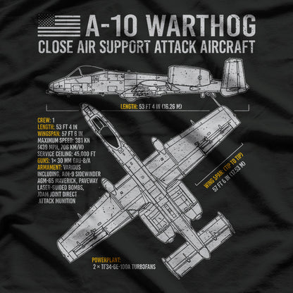 A-10 Warthog Blueprint US Aircraft Plane USAF Airplane T-Shirt
