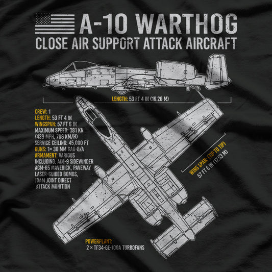 A-10 Warthog Blueprint US Aircraft Plane USAF Airplane T-Shirt