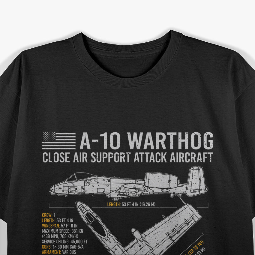 A-10 Warthog Blueprint US Aircraft Plane USAF Airplane T-Shirt