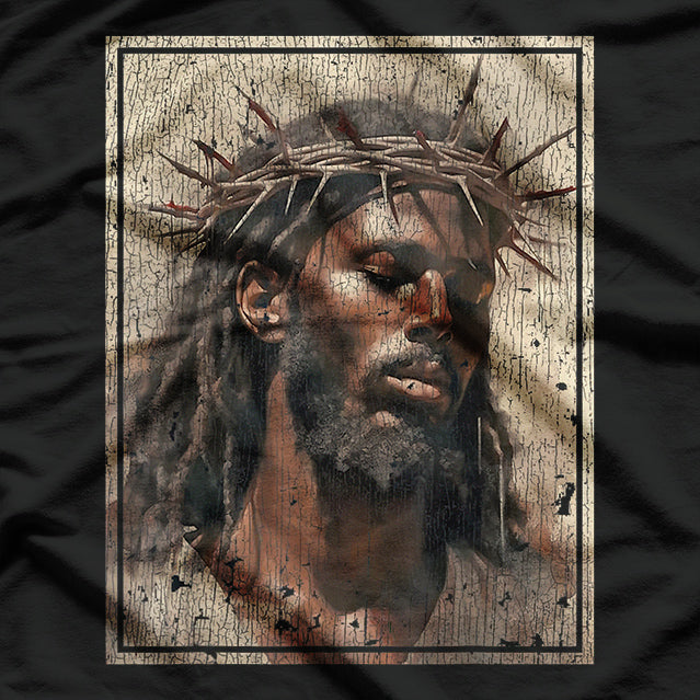 Black Shirt Jesus Face Religious Design T-Shirt