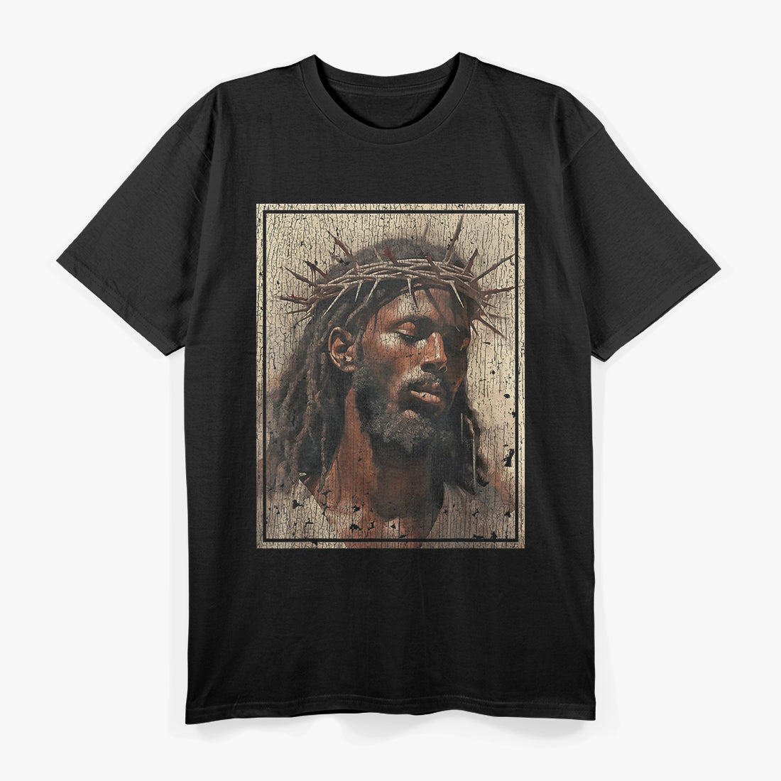 Black Shirt Jesus Face Religious Design T-Shirt