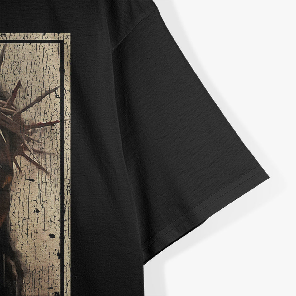 Black Shirt Jesus Face Religious Design T-Shirt