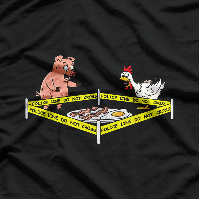 Police Line Do Not Cross Pig & Chicken Funny Food Humor T-Shirt