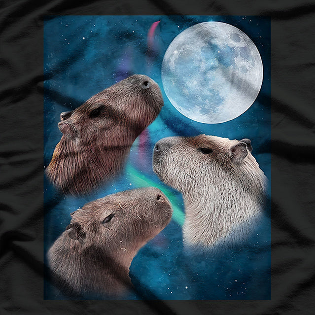 Three Capybaras Under The Moon And Starry Night Sky T-Shirt