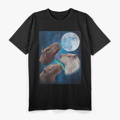 Three Capybaras Under The Moon And Starry Night Sky T-Shirt