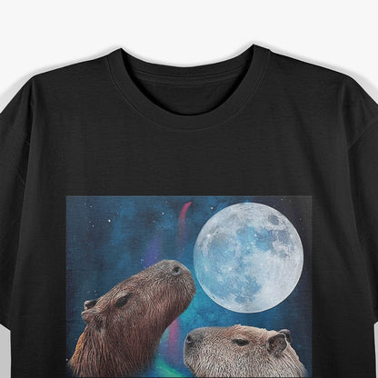 Three Capybaras Under The Moon And Starry Night Sky T-Shirt