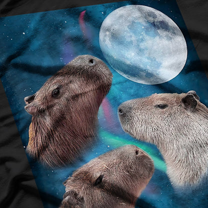 Three Capybaras Under The Moon And Starry Night Sky T-Shirt