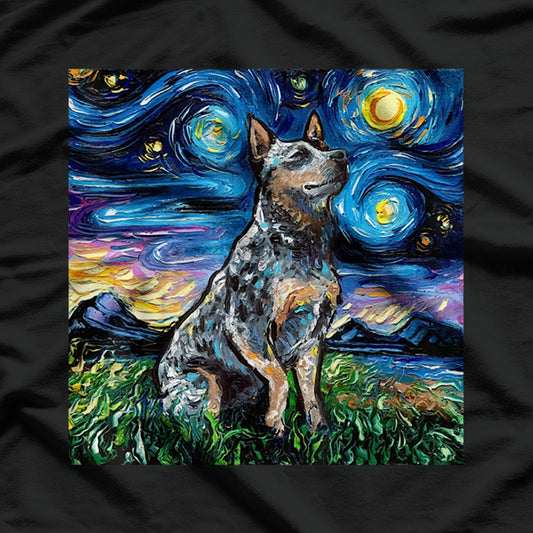 Blue Heeler Gazing At A Starry Night Scenic Pet Lover T-Shirt