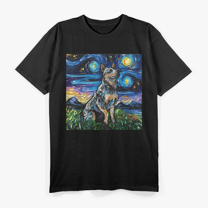 Blue Heeler Gazing At A Starry Night Scenic Pet Lover T-Shirt