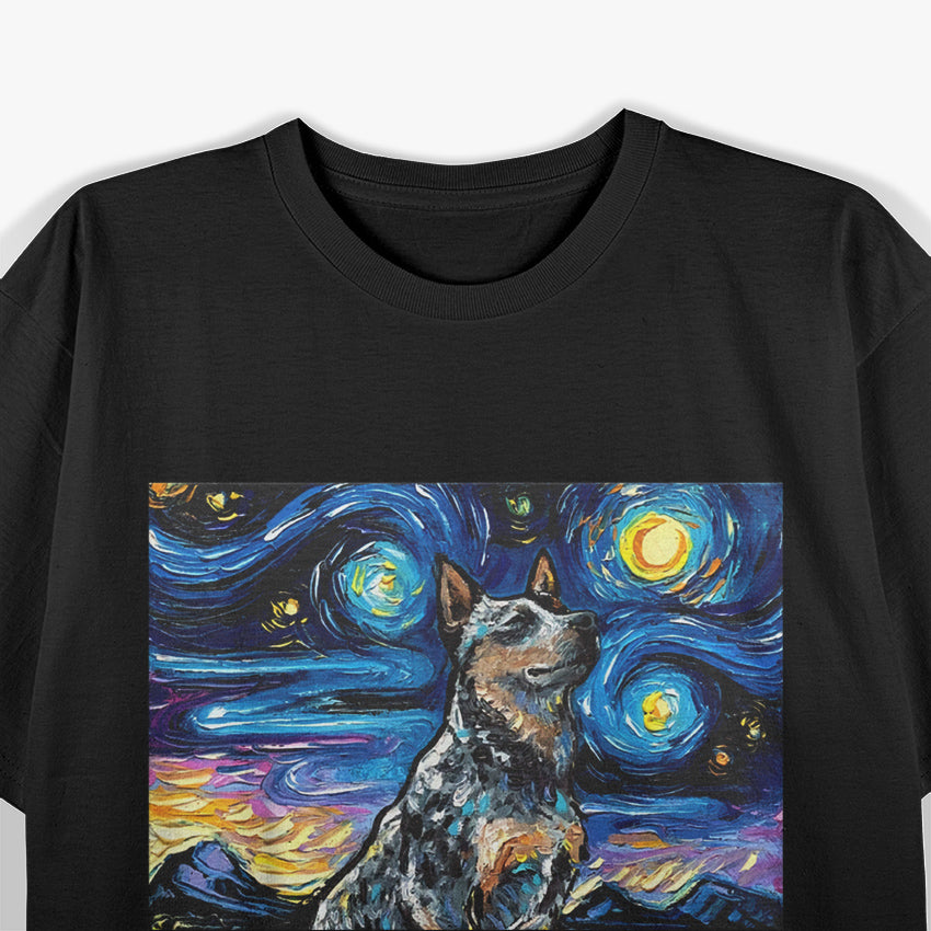 Blue Heeler Gazing At A Starry Night Scenic Pet Lover T-Shirt