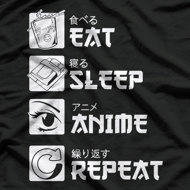 Eat Sleep Anime Repeat Funny Otaku Japan Manga Lover Geek T-Shirt