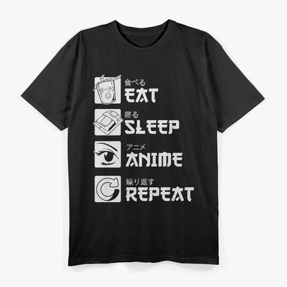 Eat Sleep Anime Repeat Funny Otaku Japan Manga Lover Geek T-Shirt