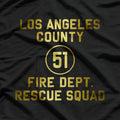 LA County 51 Fire Dept Resque Squad Logo Truck Side Vintage T-Shirt
