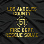 LA County 51 Fire Dept Resque Squad Logo Truck Side Vintage T-Shirt