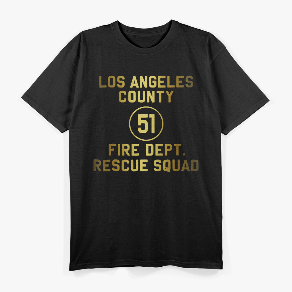 LA County 51 Fire Dept Resque Squad Logo Truck Side Vintage T-Shirt