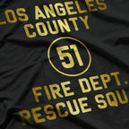 LA County 51 Fire Dept Resque Squad Logo Truck Side Vintage T-Shirt