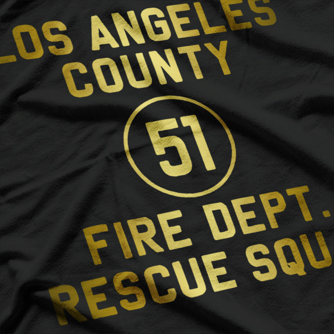 LA County 51 Fire Dept Resque Squad Logo Truck Side Vintage T-Shirt