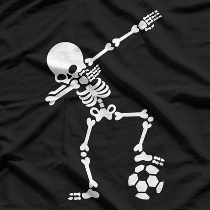 Dabbing Skeleton with Soccer Ball: Fun Sports T-Shirt