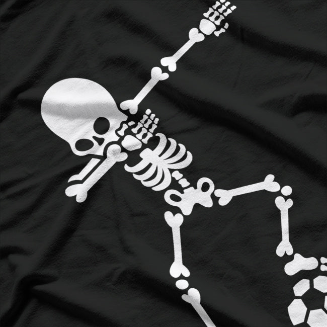 Dabbing Skeleton with Soccer Ball: Fun Sports T-Shirt