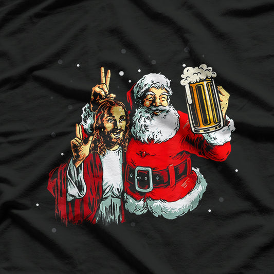 Santa and Jesus Funny Christmas Drinking Holiday T-Shirt