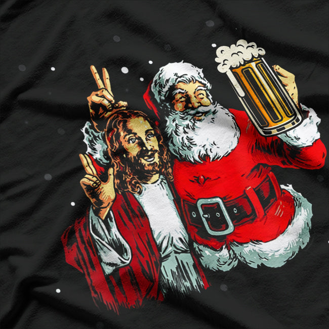 Santa and Jesus Funny Christmas Drinking Holiday T-Shirt