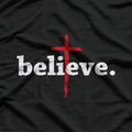 Believe in Jesus Cross Faith Bible Quote Christian T-Shirt