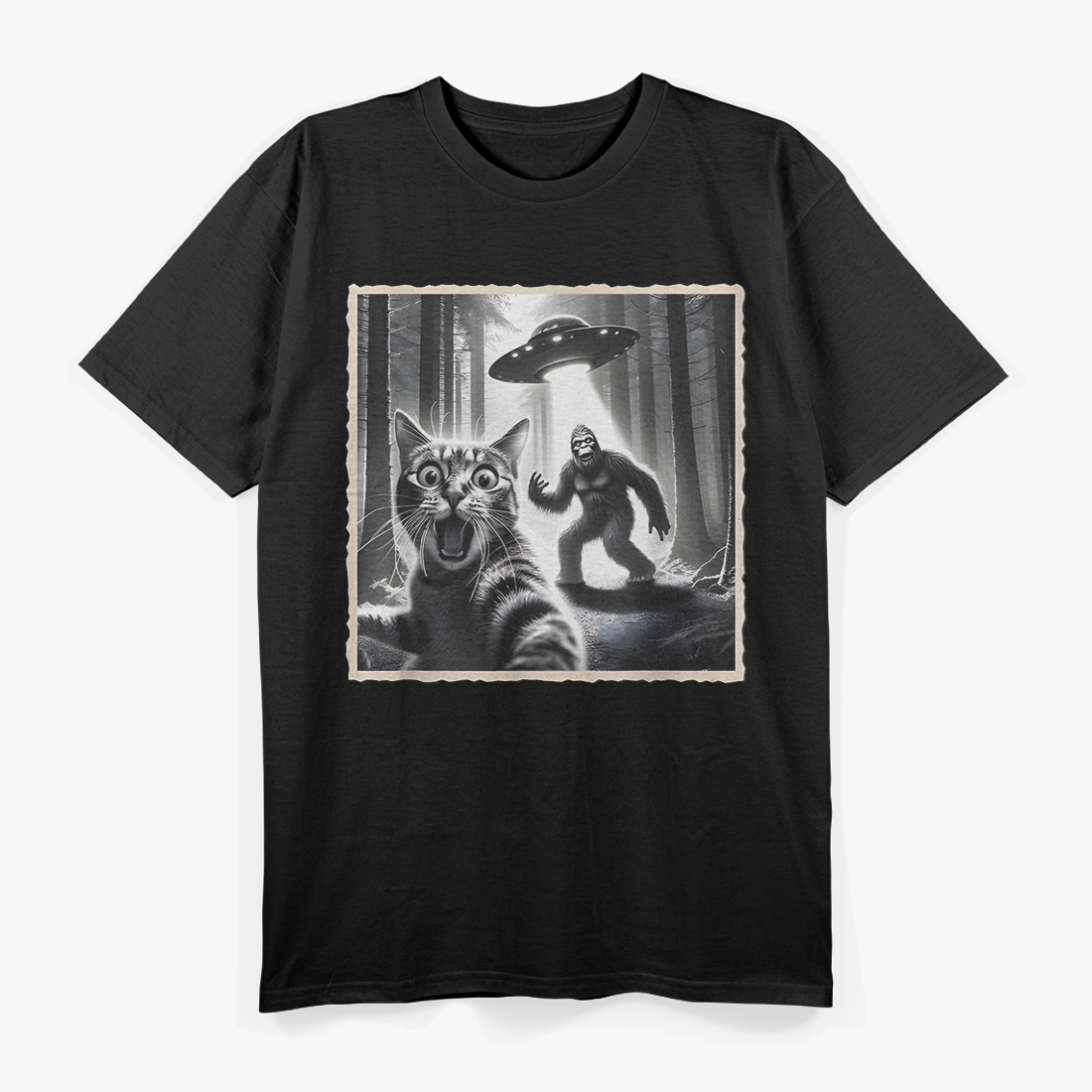 Bigfoot, UFO & Cat Selfie – Cryptid Comedy Mashup Love T-Shirt