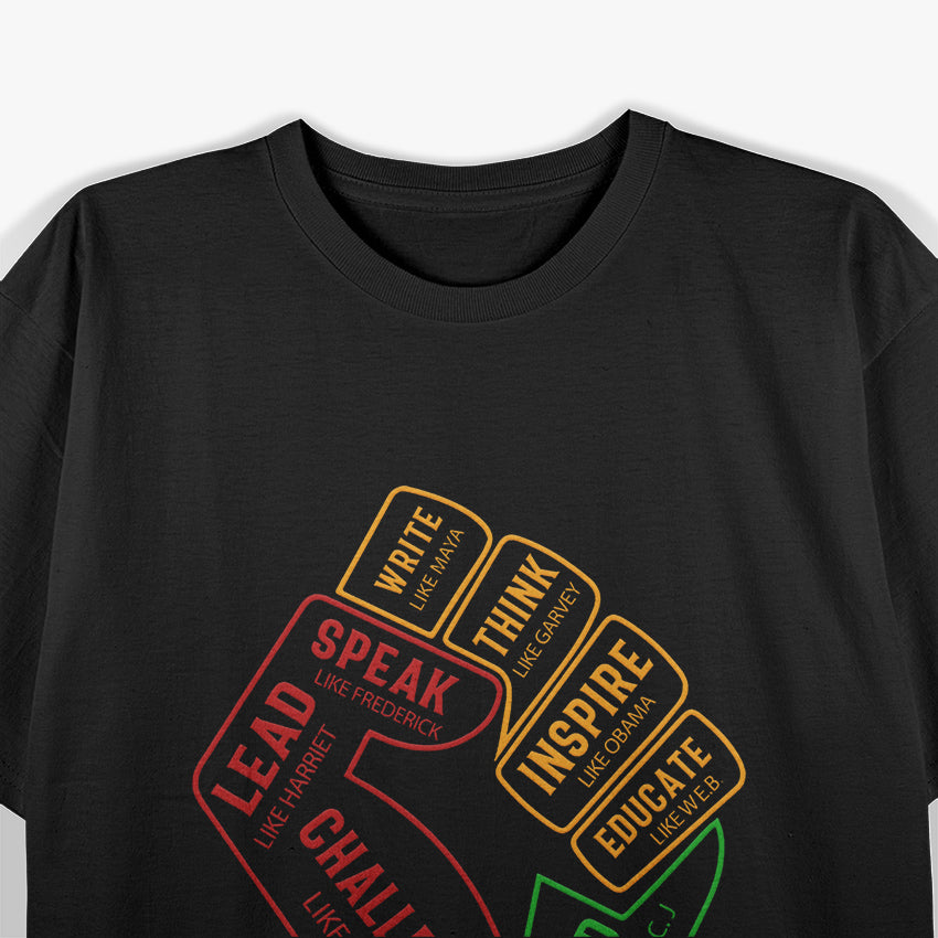 Inspiring Black Leaders, Power Fist Hand - Black History Month T-Shirt