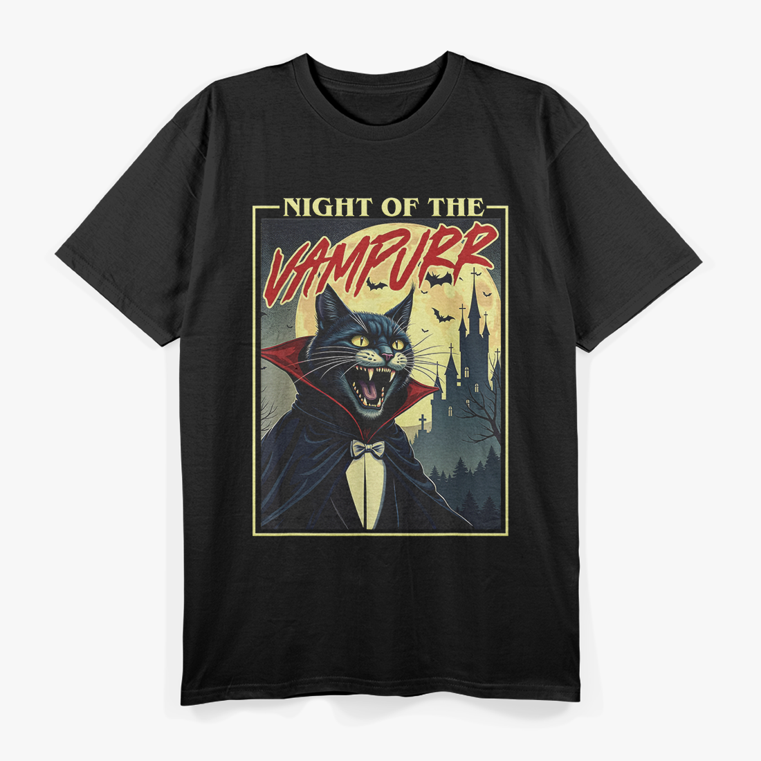 Night of the Vampurr Spooky Cat Vampire Halloween T-Shirt