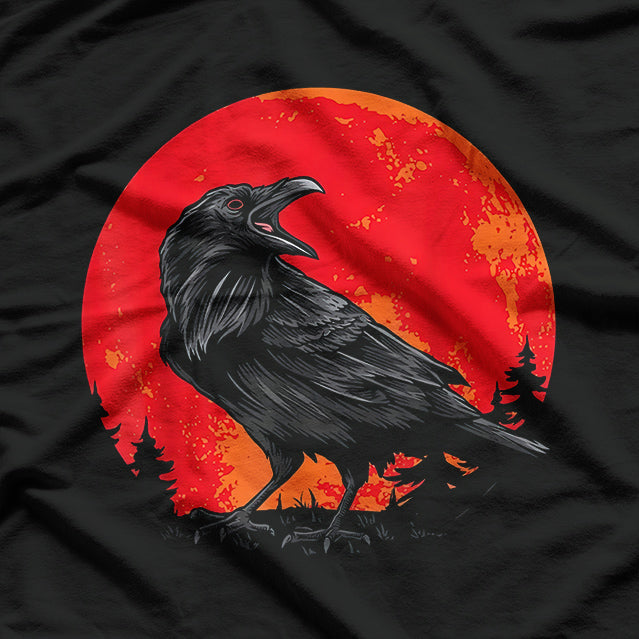 Red Moon Black Crow – Gothic Raven Spooky Forest Bird T-Shirt