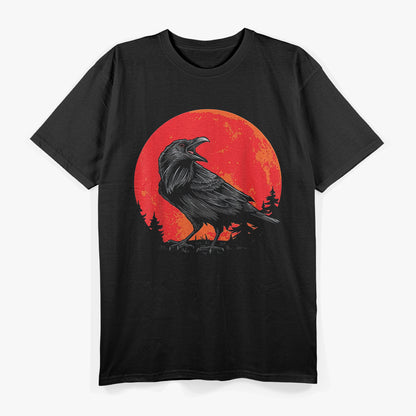 Red Moon Black Crow – Gothic Raven Spooky Forest Bird T-Shirt