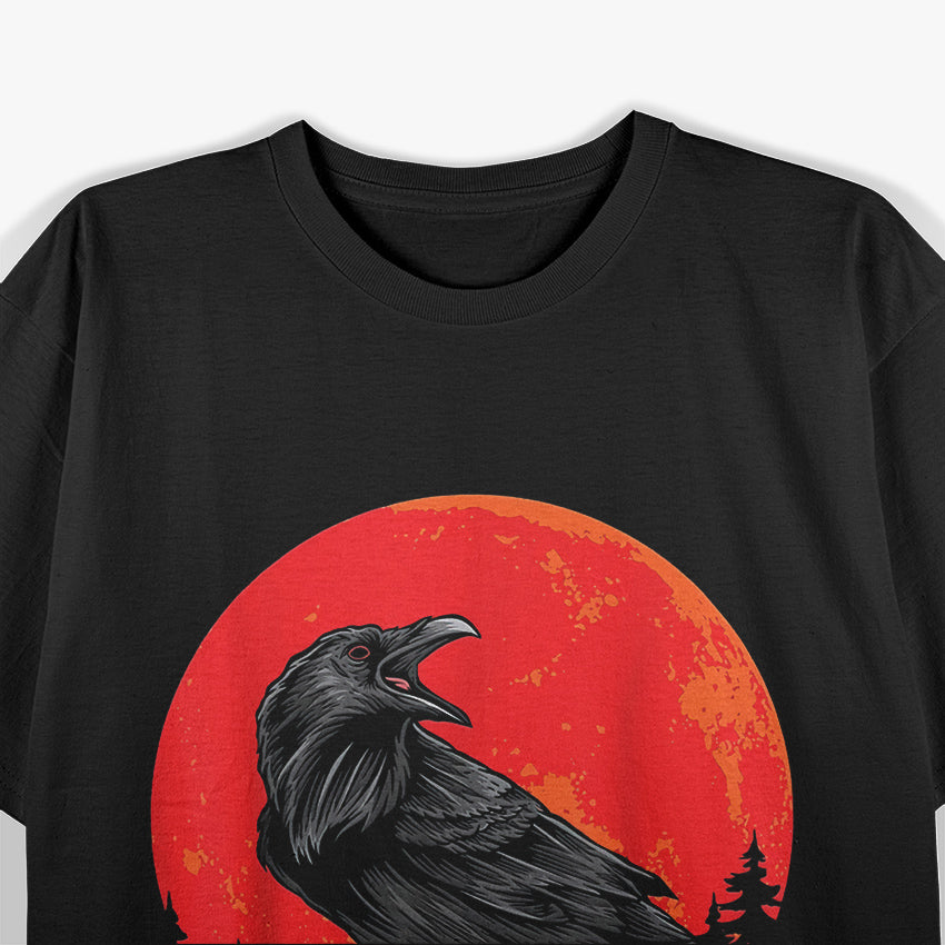 Red Moon Black Crow – Gothic Raven Spooky Forest Bird T-Shirt