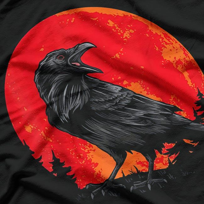 Red Moon Black Crow – Gothic Raven Spooky Forest Bird T-Shirt