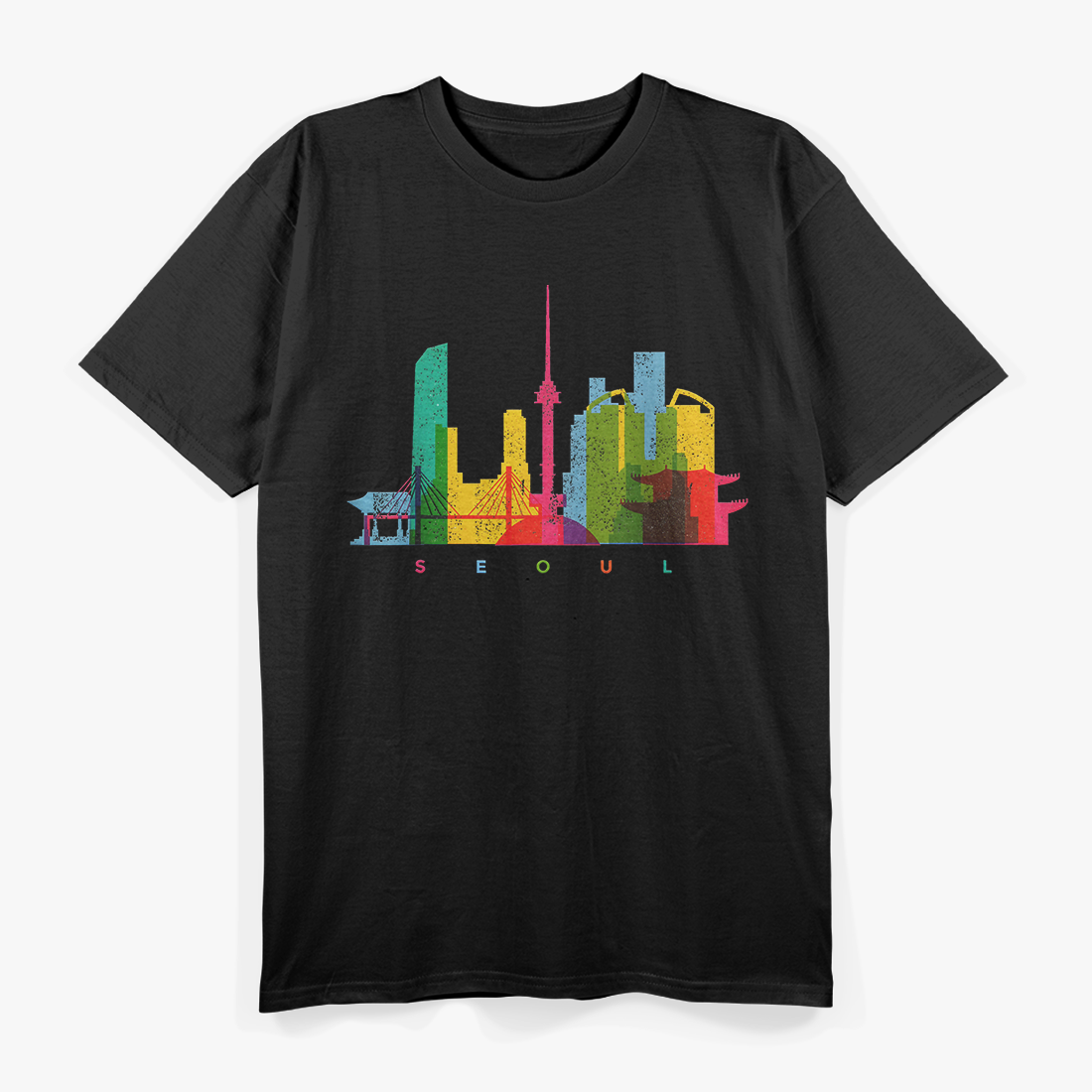 Seoul Skyline South Korea Colourful Cityscape Art T-Shirt